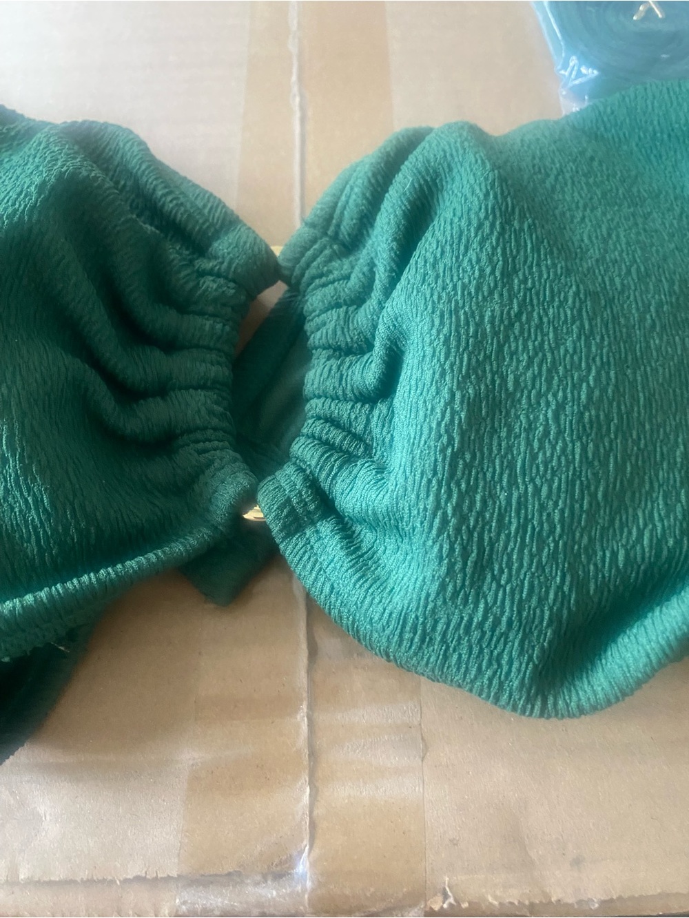 Dark Green Strapless Bikini Top Women's Pucker Textured Bandeau Bikini Top only